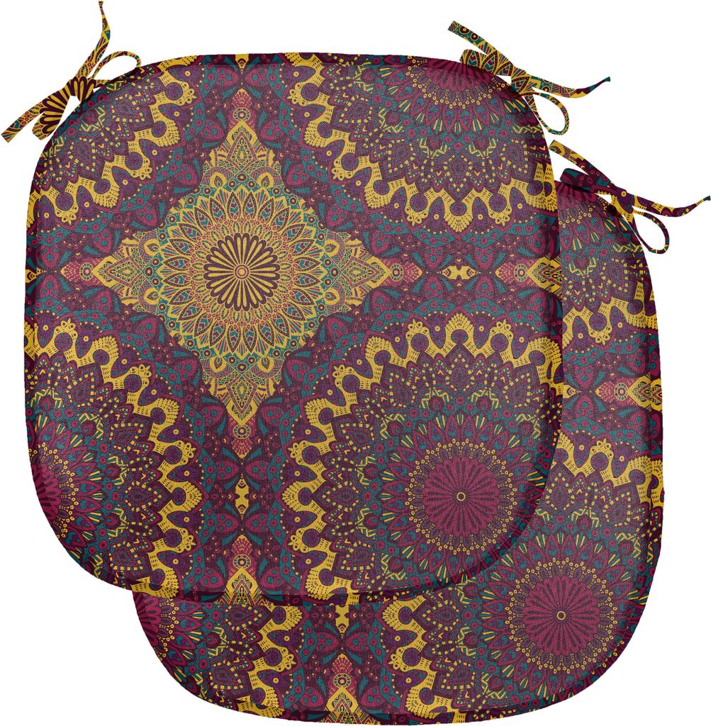 ABAKUHAUS marokkanisch Polster für Esszimmerstühle, Tribal Art Mandala, Dekoratives wasserfestes Kissen mit Riemen für Küchensitze, 40 cm x 40 ...