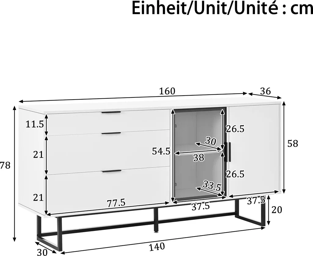 Buffet Merax blanc avec éclairage LED et 3 tiroirs design moderne - 5