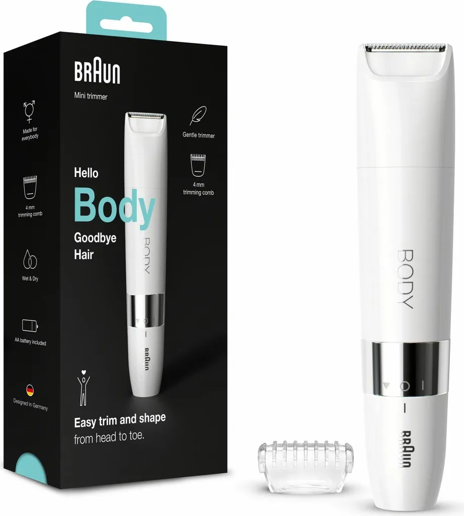 Braun Body Mini Trimmer BS1000 Bianco | Rasoio Elettrico Corpo Unisex