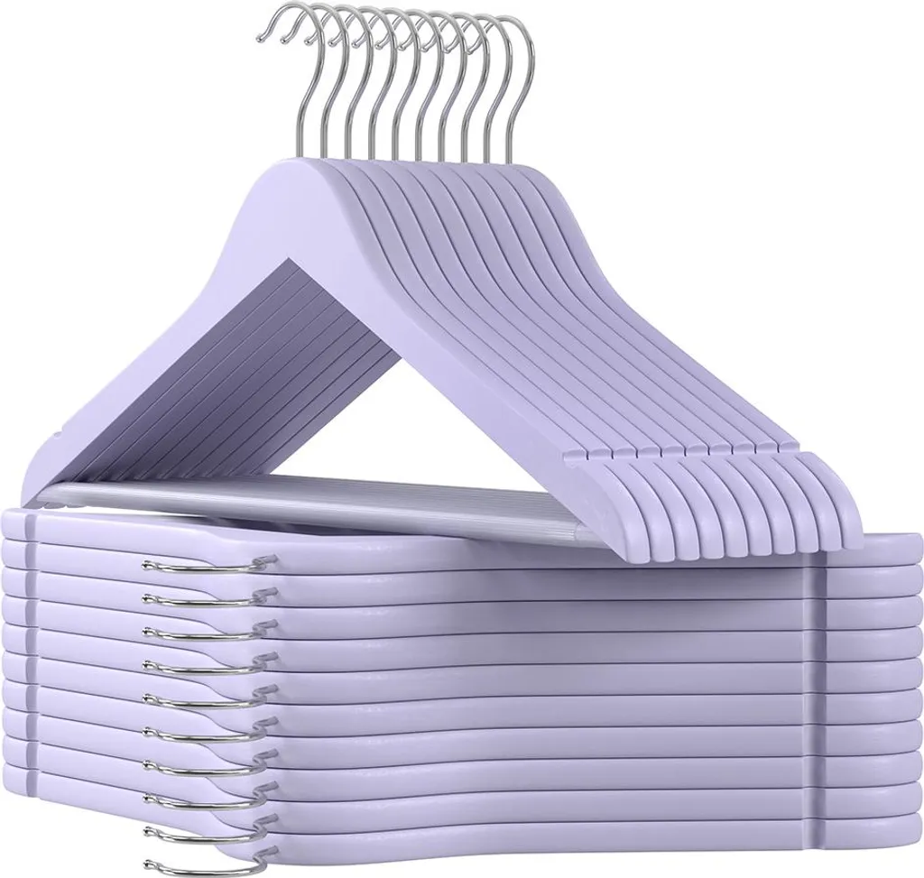 Cintres en bois anti-glisse violet pâle pour protéger vos vêtements, x20