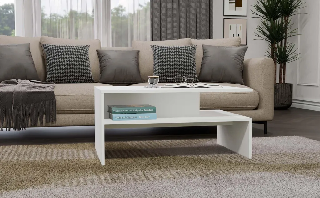 Table basse GUIREN blanc mat - Table de salon design épuré 100x60 cm - 8