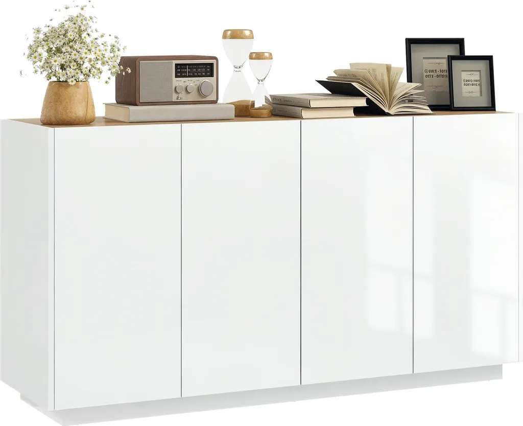 Buffet de cuisine pour vaisselle et salon blanc laqué 4 portes HOMCOM