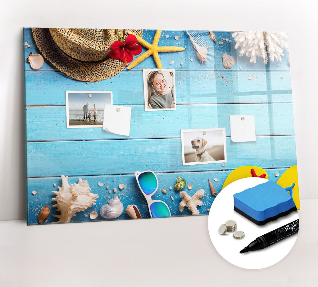 Magnetpinnwand Memoboard - Zubehörsatz - Schwarzer Marker + Schwamm + Magnete - 90 x 60 cm - Strandzubehör