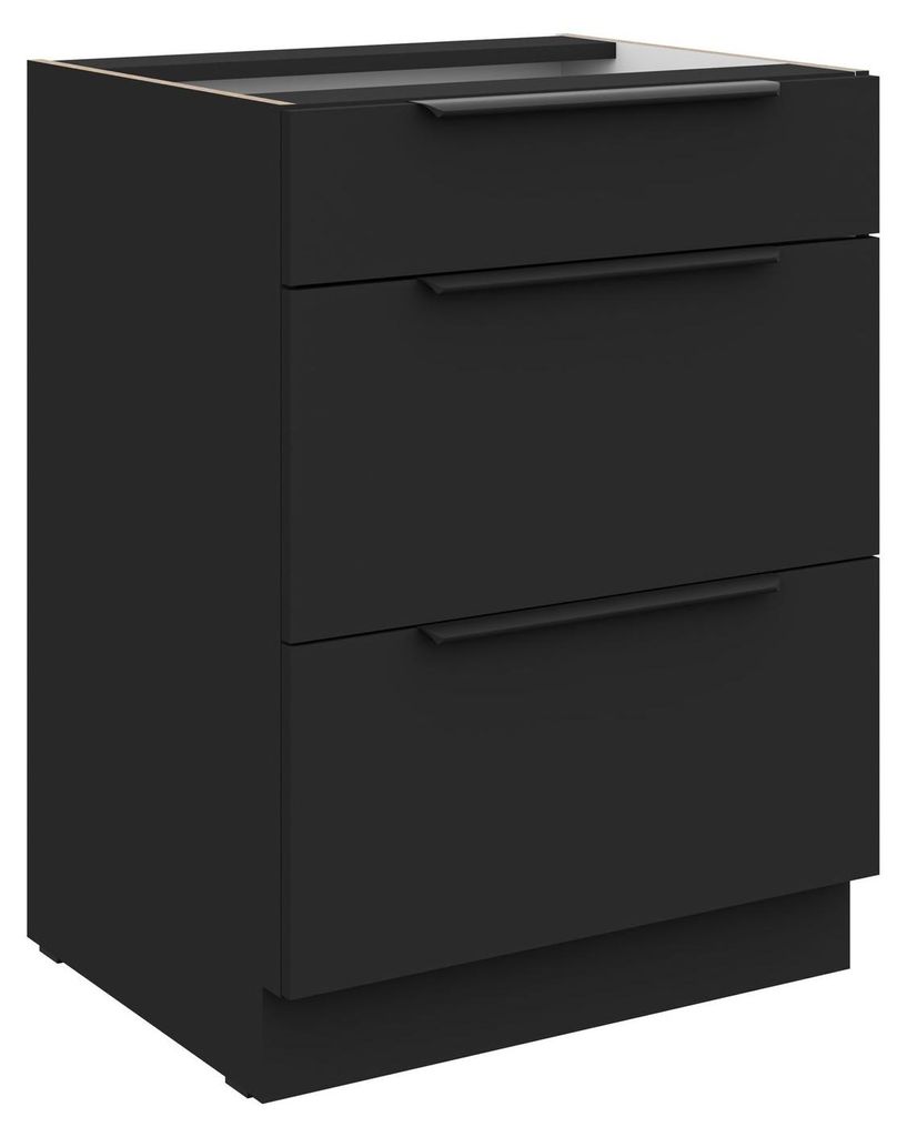 Küchen Unterschrank 60 cm SIENA Schwarz Vollauszug Produktbild 