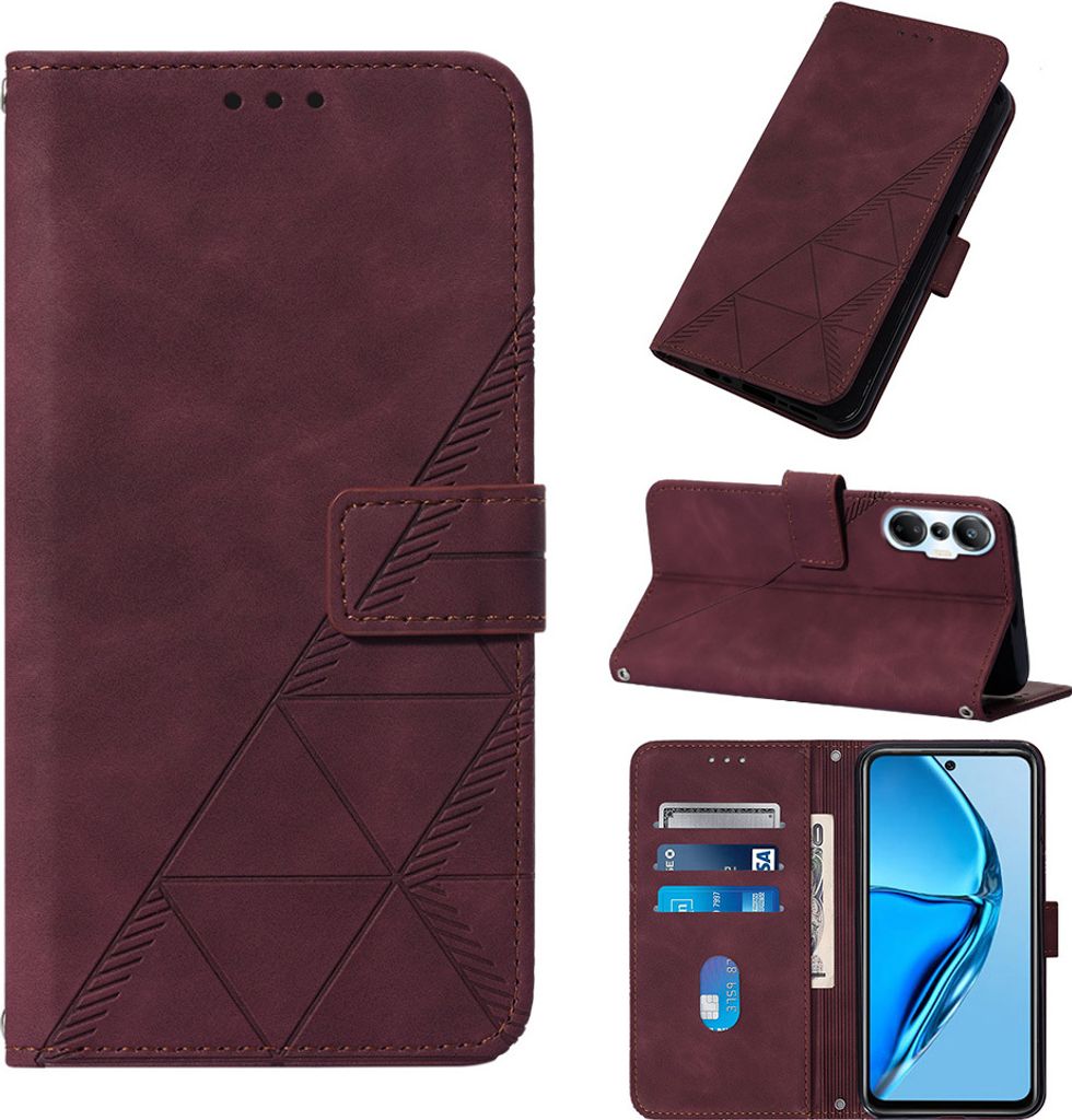 Infinix Hot 20S / 20 Pro Hülle, Schlank Prägung Flip Leder Kartenfächer Schutzhülle mit Ständer für Infinix Hot 20S / 20 Pro Rot