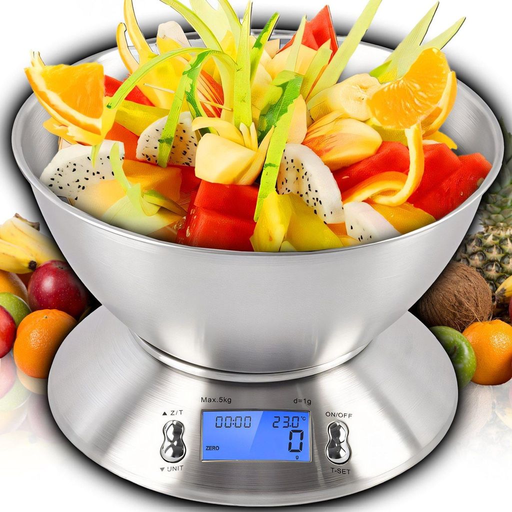 Bilancia da cucina digitale con ciotola in acciaio inox con Immagine del prodotto 