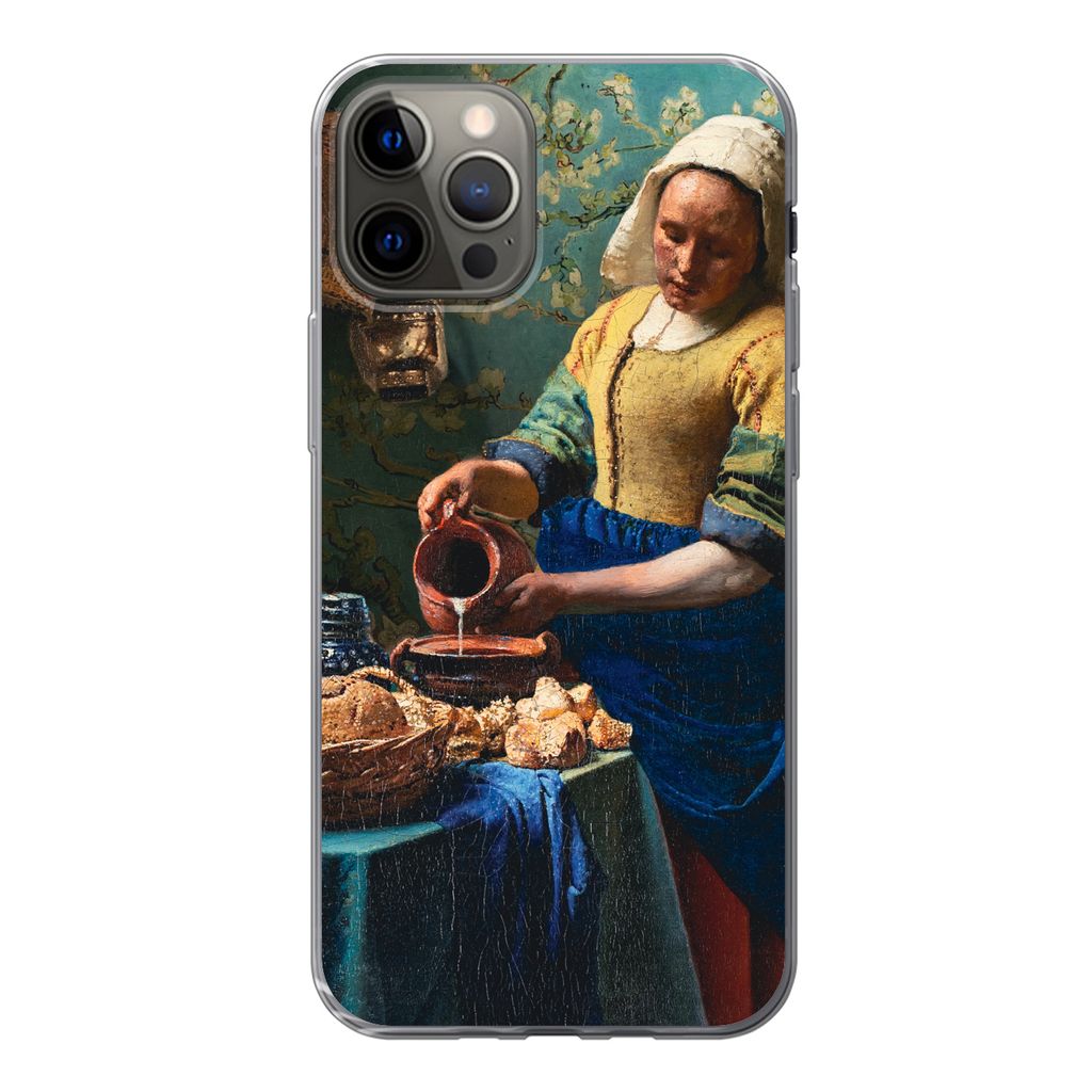 MuchoWow Handyhülle Schutzhülle Hülle für iPhone 13 Pro Milchmädchen - Mandelblüte - Alte Meister Silikon Softcase Handy Hülle - Handy-Tasche