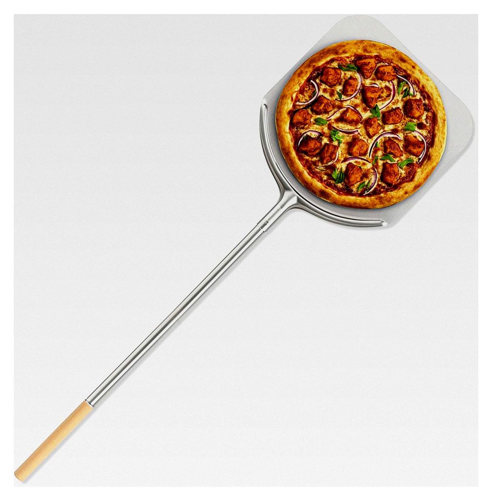 Aluminium Pizzaschieber 32x34 cm mit 40 cm Holzstiel – Pizzaschaufel zum Wenden, Herausnehmen und Einschieben von Pizzen