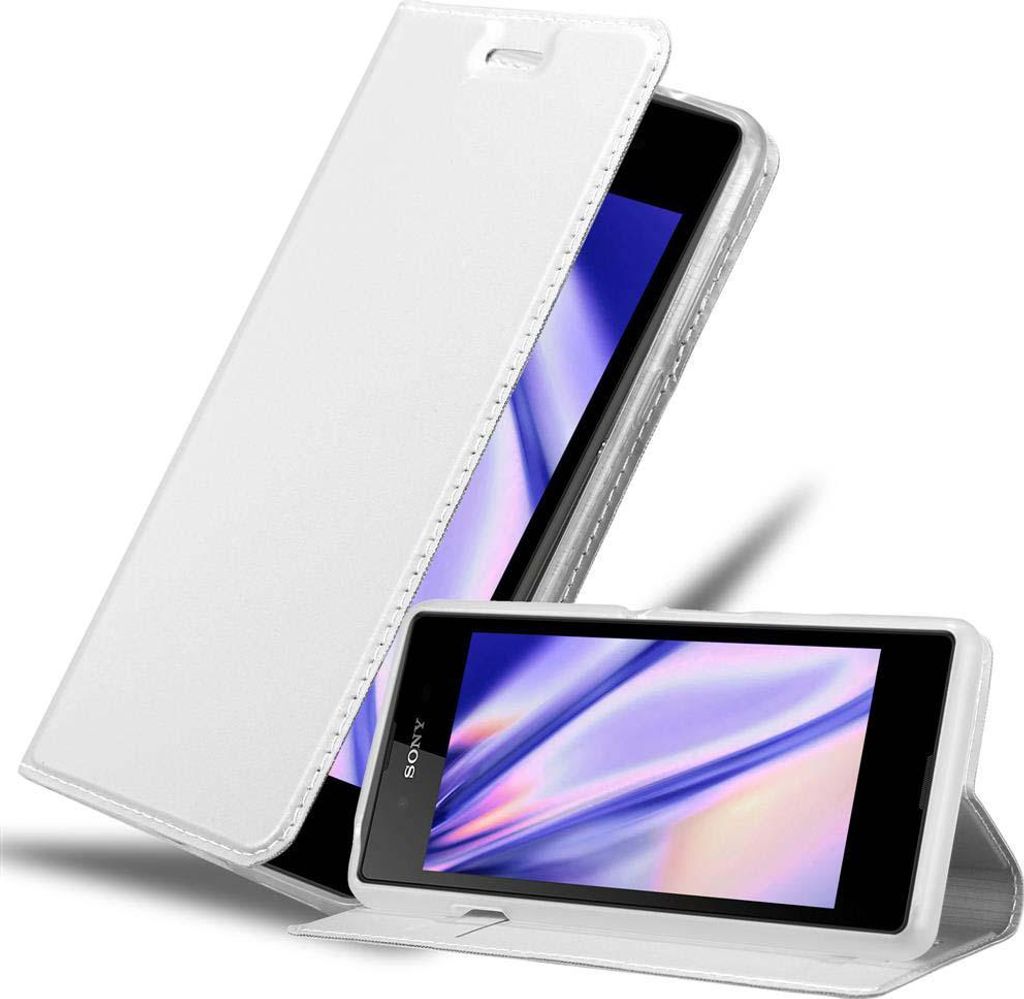 Cadorabo Handyhülle für Sony Xperia E3 Schutz Hülle in Silber Cover Etui Book Case Booklet