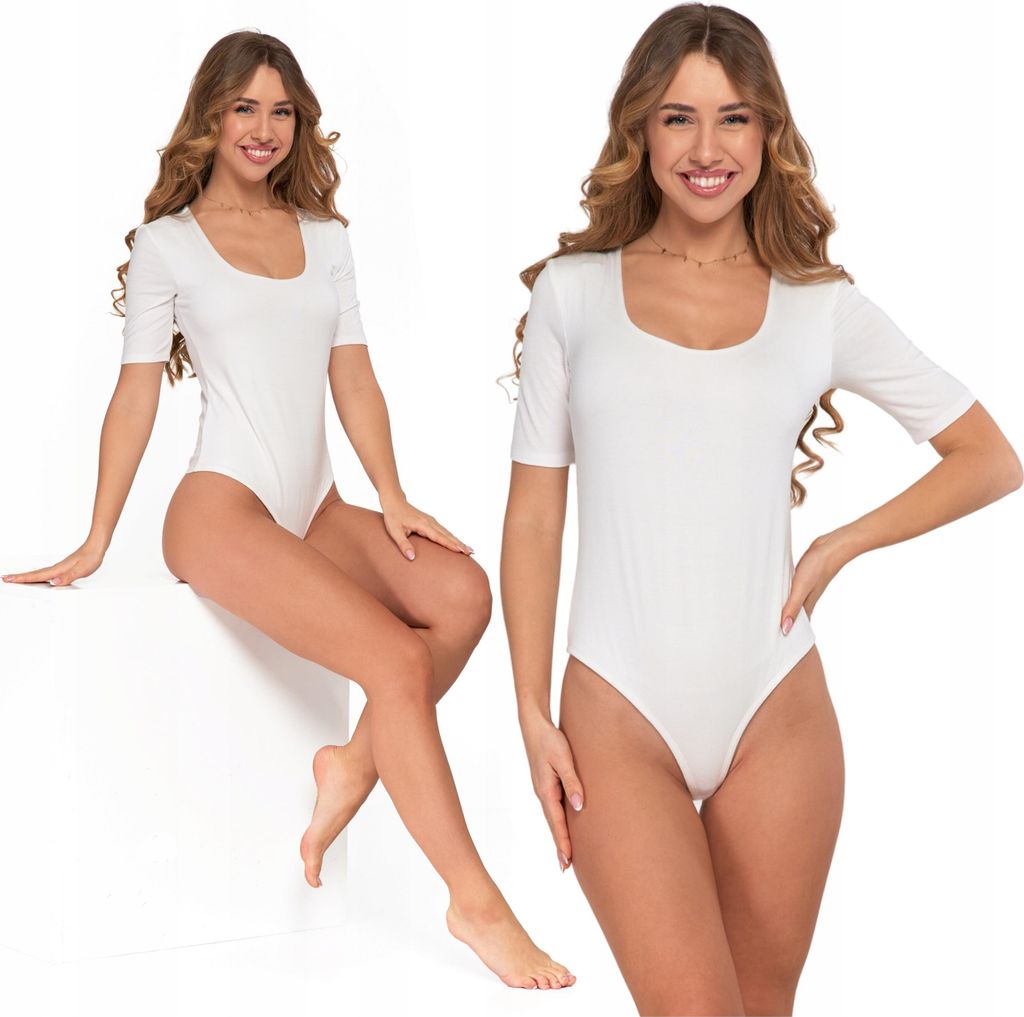 Eleganter Damenbody mit tiefem Ausschnitt, glatt, kurze Ärmel MORAJ S