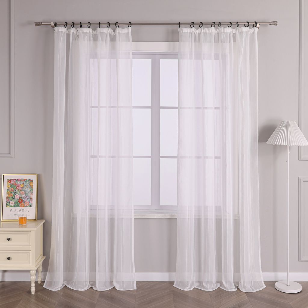 Joyswahl Vorhang mit Kräuselband 140 x 245cm Voile Gardine mit Streifen transparent Weiß 1 Stück