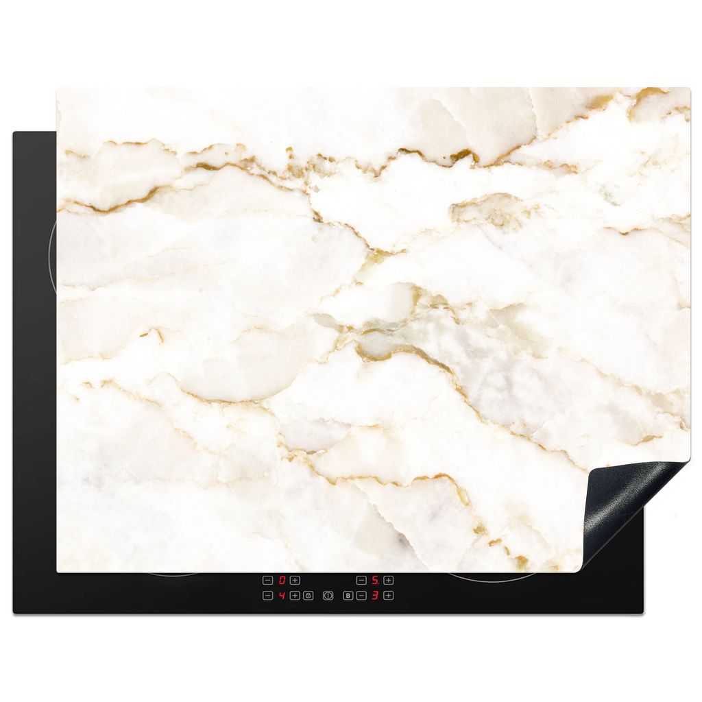 KitchenYeah Herdabdeckplatte Marmor - Limette - Gold - Luxus - Marmoroptik - Weiß , 77x59cm, Küche Deko, Glaskeramikkochfeld Herdabdeckung, Abd...