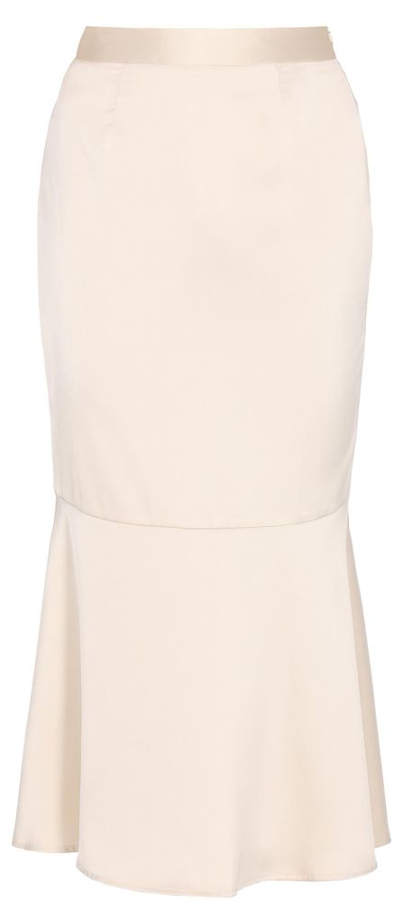 Damen Rock weiss Gr. S, hochtailliert, Satin-Finish, ausgestellter Saum, für festliche Anlässe
