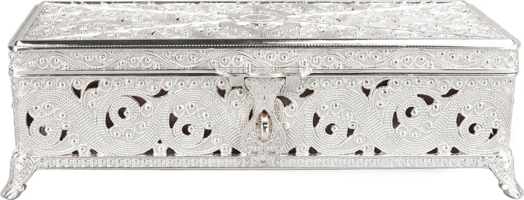 Boîte à Bijoux Rectangle en Métal Argent Vintage et Velours Doux