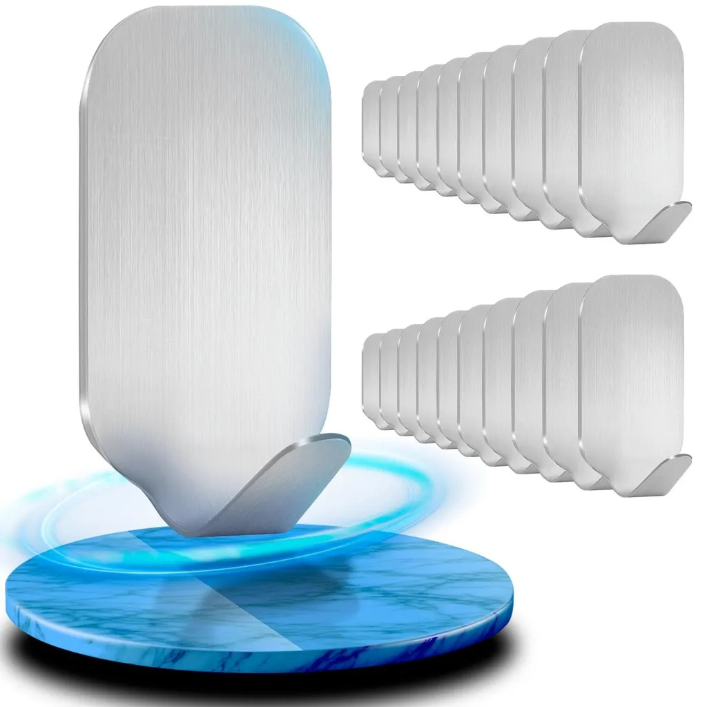 Support pour serviettes mural autocollant, crochets inox pour salle de bain