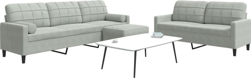 Maison Exclusive - 3-tlg. Sofagarnitur mit Kissen und Nackenrollen Hellgrau Samt