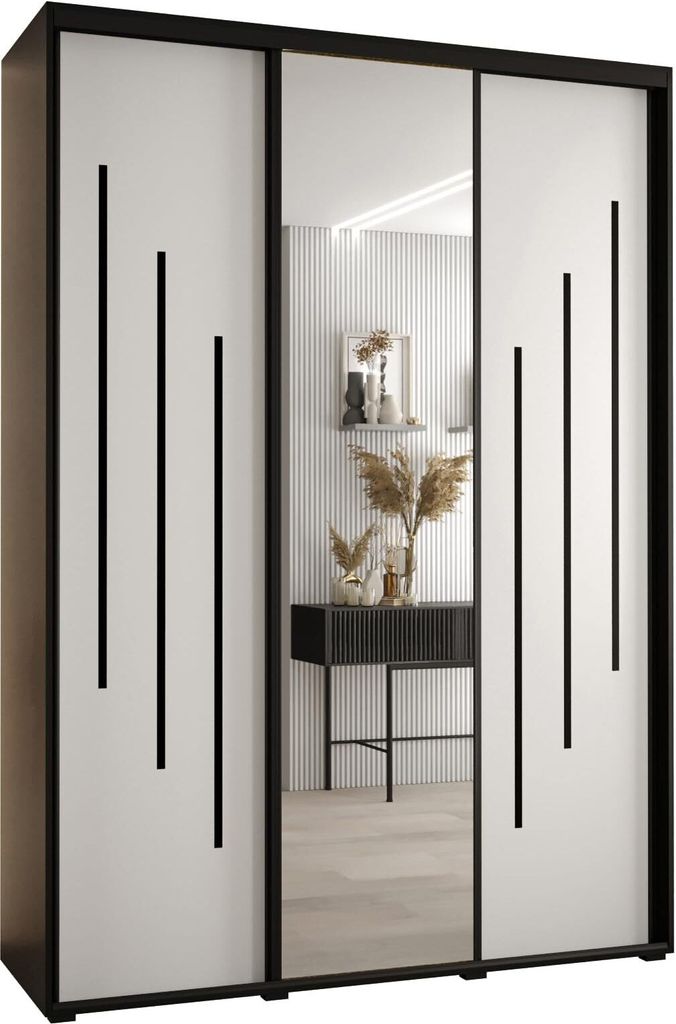 MEBLE KRYSPOL Davos 9 Schrank, drei Türen - 235,2x180x45 cm - Schwarz Weiß Schwarz