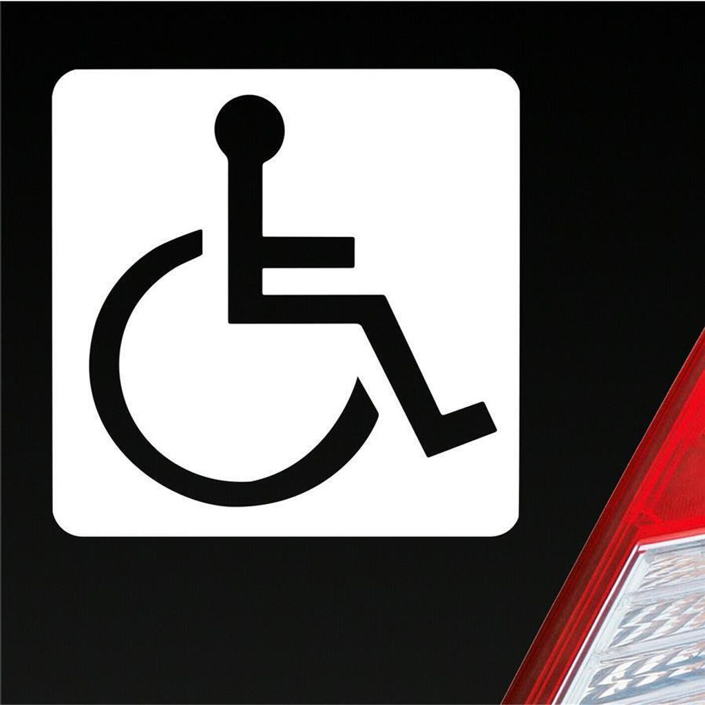 Auto Aufkleber Rollstuhlfahrer Warnhinweis Rollstuhl 10,5x10,5 cm Weiss Glanz Sticker Heckscheibenaufkleber