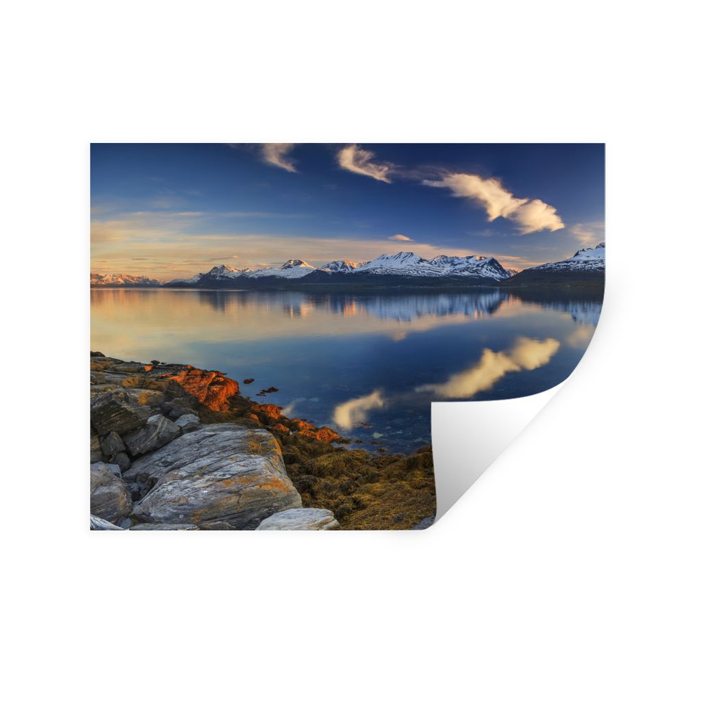 MuchoWow Wandtattoo Wandsticker Wandaufkleber Sonnenuntergang an der Küste des Fjordes 120x90 cm Selbstklebend und Repositionierbar - Aufkleber