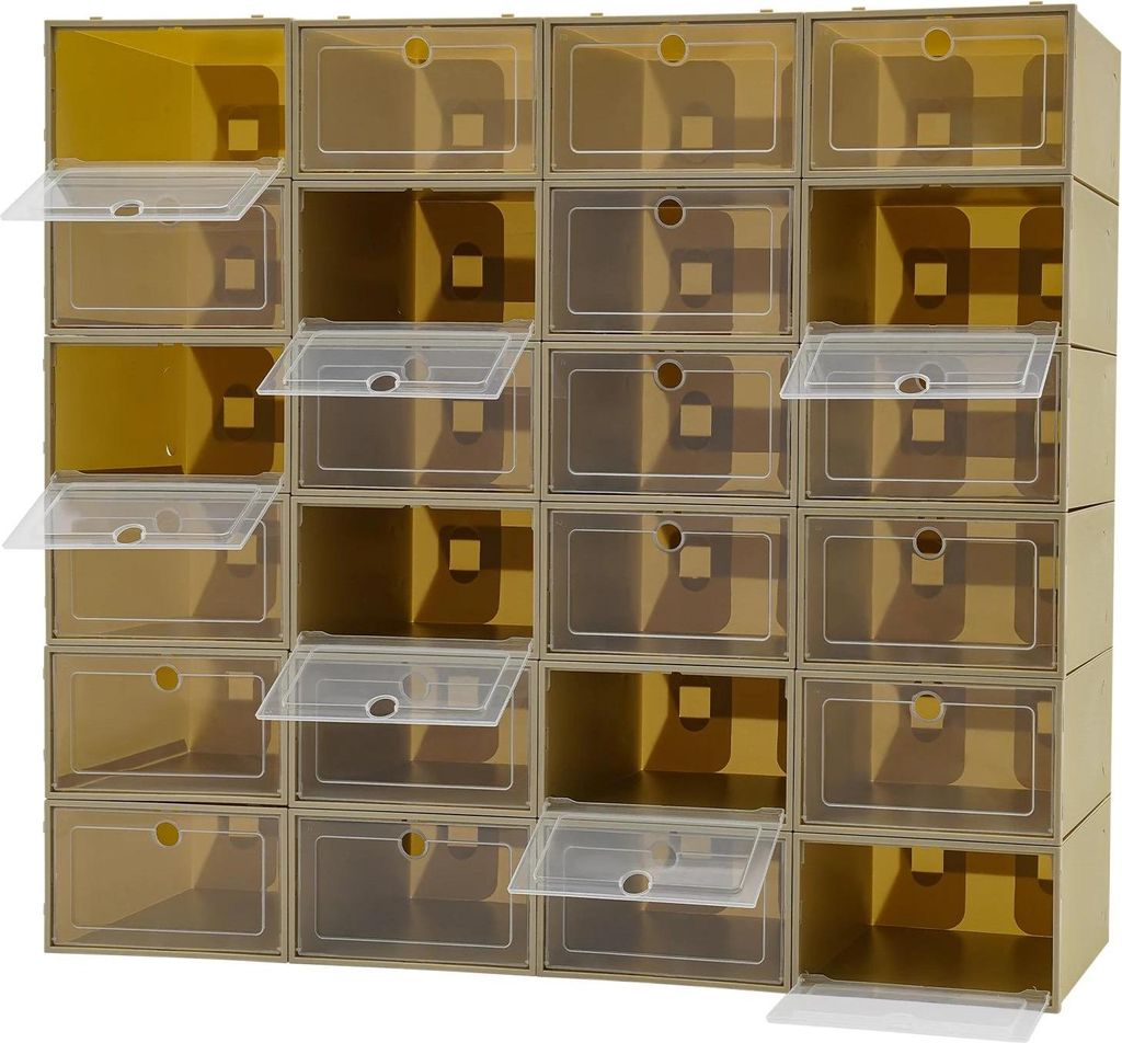 Schuhboxen 24er-Pack - Schubladenstil - Klappdeckel - Schuhaufbewahrung - Große Kapazität - Zum Zusammenbauen - Kunststoff - Avocadogrün