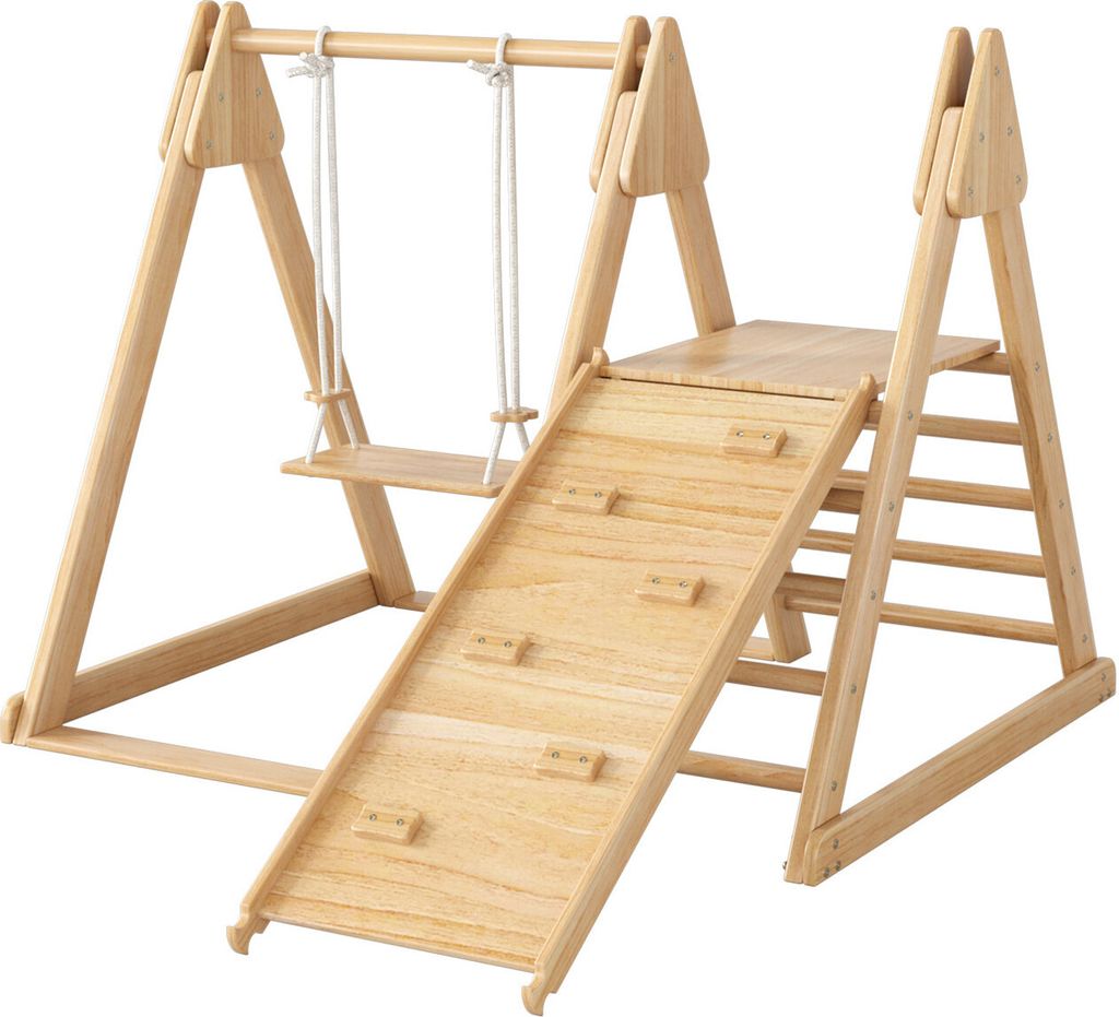 Rutsche und Schaukel,Holzspielzeug für Kinder.3 in 1 Kinderspielzeug mit Klettergerüst, Schaukel, Rutsche, Kombispielzeug für drinnen