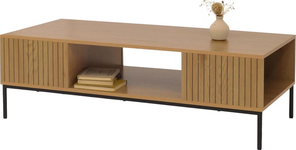 Couchtisch MCW-O39, Tisch Sofatisch Beistelltisch Ablage, Melamin MDF 39x120x60cm natur