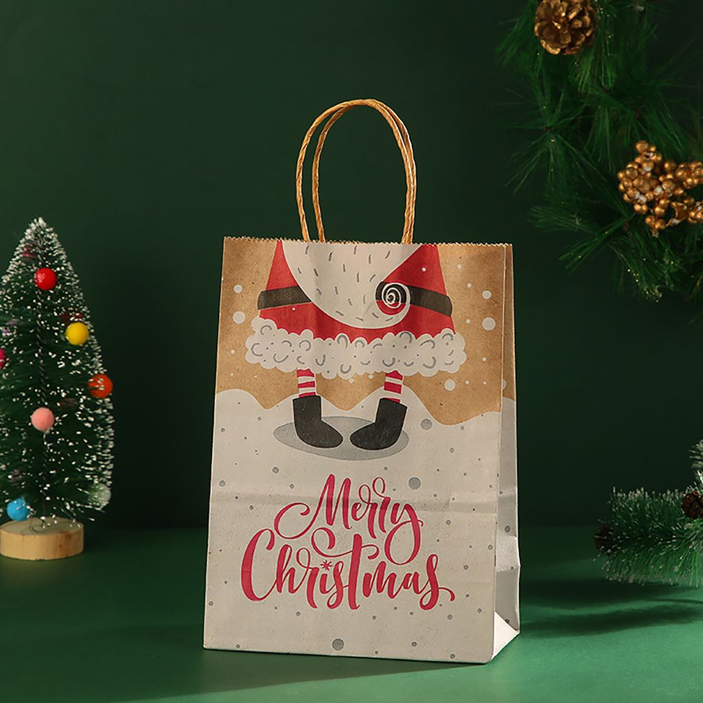 12pcs auffällige Weihnachtsgeschenkbeutel falten Cartoon Kraftpapier gedruckter Geschenkbeutel für den Urlaub-3 ,Größen:M
