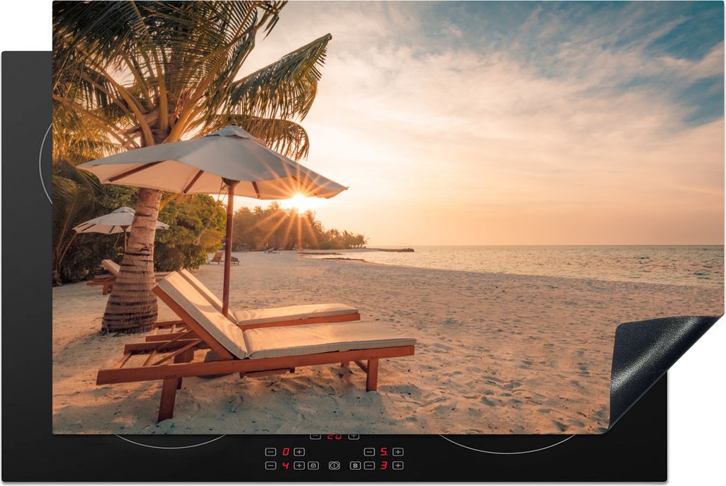 KitchenYeah Herdabdeckplatte Sonnenuntergang auf Bora Bora , 80x52cm, Küche Deko, Glaskeramikfeld Herdabdeckung, Abdeckplatte fùr Kochfeld