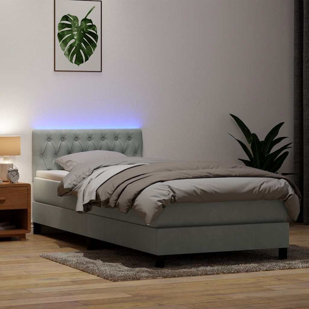 Maison Exclusive - Boxspringbett mit Matratze & LED Hellgrau 80x210 cm Samt