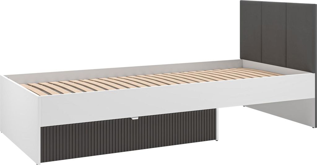 Bett Torino Einzelbett 90x200cm weiß Eiche Castello graphit Ausführung wählbar,mit Rollrost