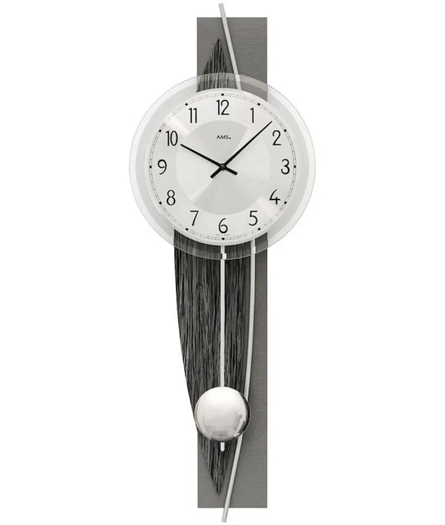 AMS 7458 Horloge murale à quartz avec pendule bois gris et argenté