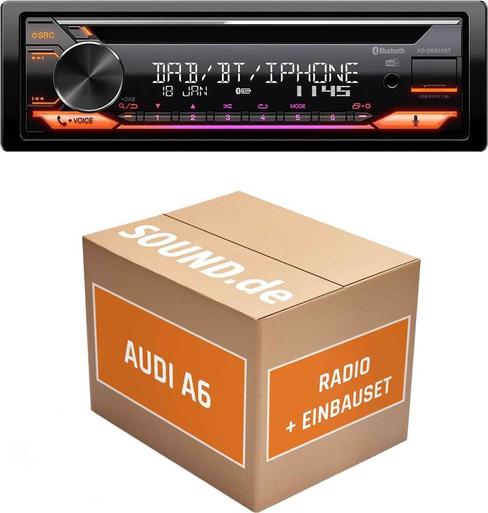 Autoradio Einbaupaket JVC KD-DB922BT für Audi A6 C5 Gamma Bose Bluetooth Telefonieren Audiostreaming