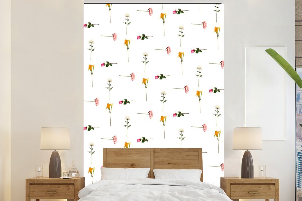 MuchoWow Fototapete für Wohnzimmer oder Schlafzimmer Wandtapete Vinyl Motivtapete Blumen - Flora - Farben - 200x300 cm - Wanddekorationen