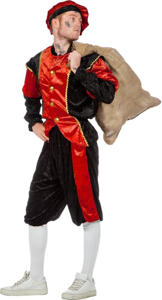 Zwarte Piet/Roetpiet Pansamt Budget Zwart-Rood Kostuum 56-58