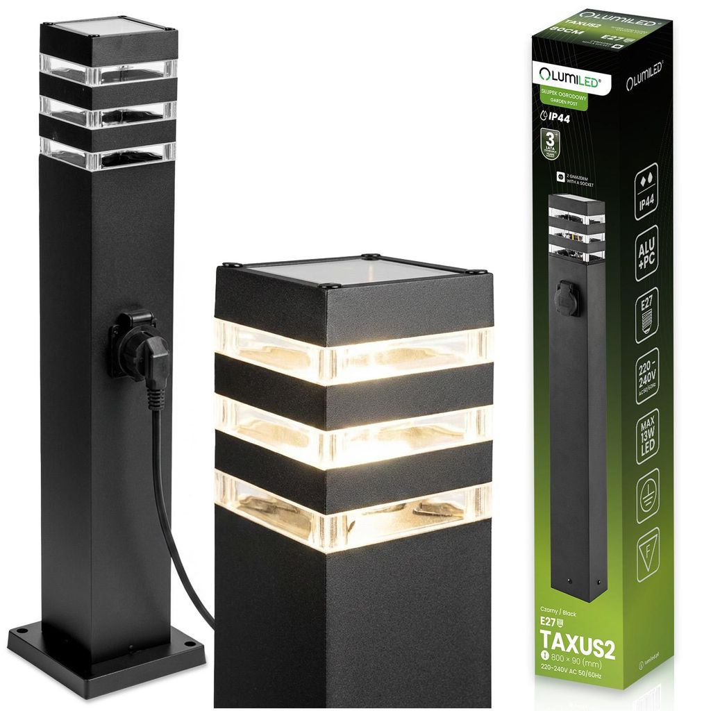 Lampa Ogrodowa Słupek Zewnętrzny Stojący E27 LED z Gniazdem Zdjęcie produktu 
