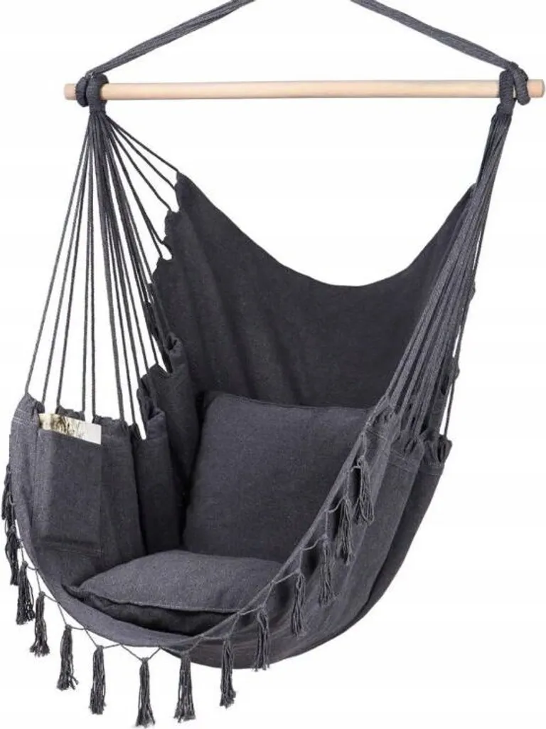 Fauteuil hamac suspendu gris avec 2 coussins confortables relaxants