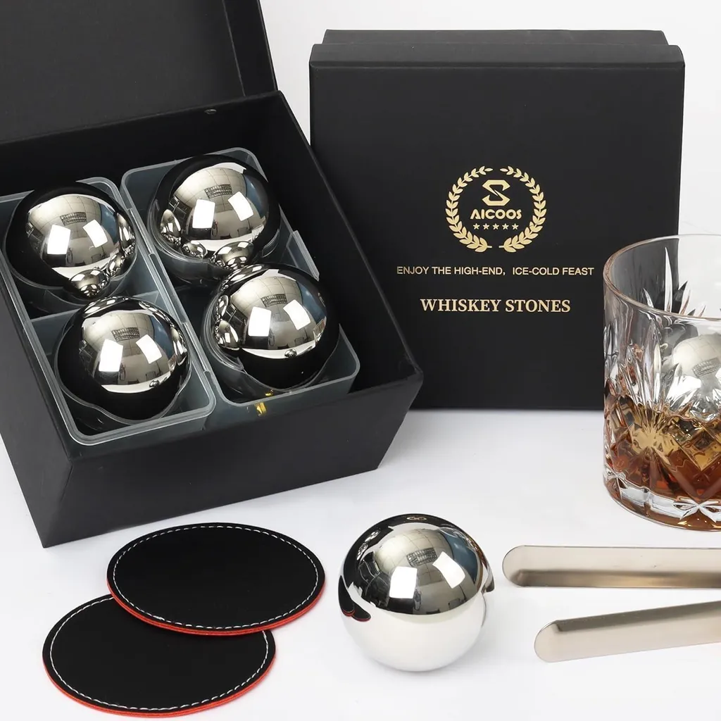 Pietre da whisky in acciaio inossidabile - Cubetti di ghiaccio riutilizzabili in metallo per uomo (4