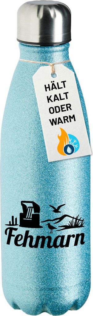 Huuraa Trinkflasche Fehmarn Strandmotiv 500ml Blue Edelstahl Wasserflasche Trinkflasche Geschenkidee