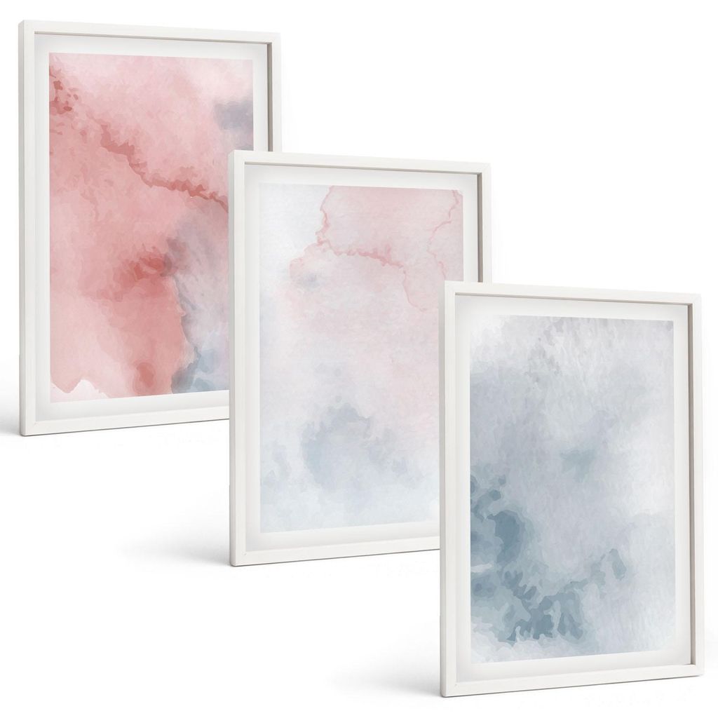 Bilder Set 3-teilig im weißen Rahmen – Wandbilder 3 Stück – gerahmte Poster für Wohnzimmer, Schlafzimmer und Flur – 40x60 cm – Pastellfa...