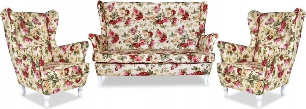 Family Meble Set aus Sofa + 2 Sessel Print 2-Sitzer Sofa Couch Zierpolsterung Freistehendes Lounge Sofa Bequem zum Entspannen Wohnzimmer Büro (ROS...