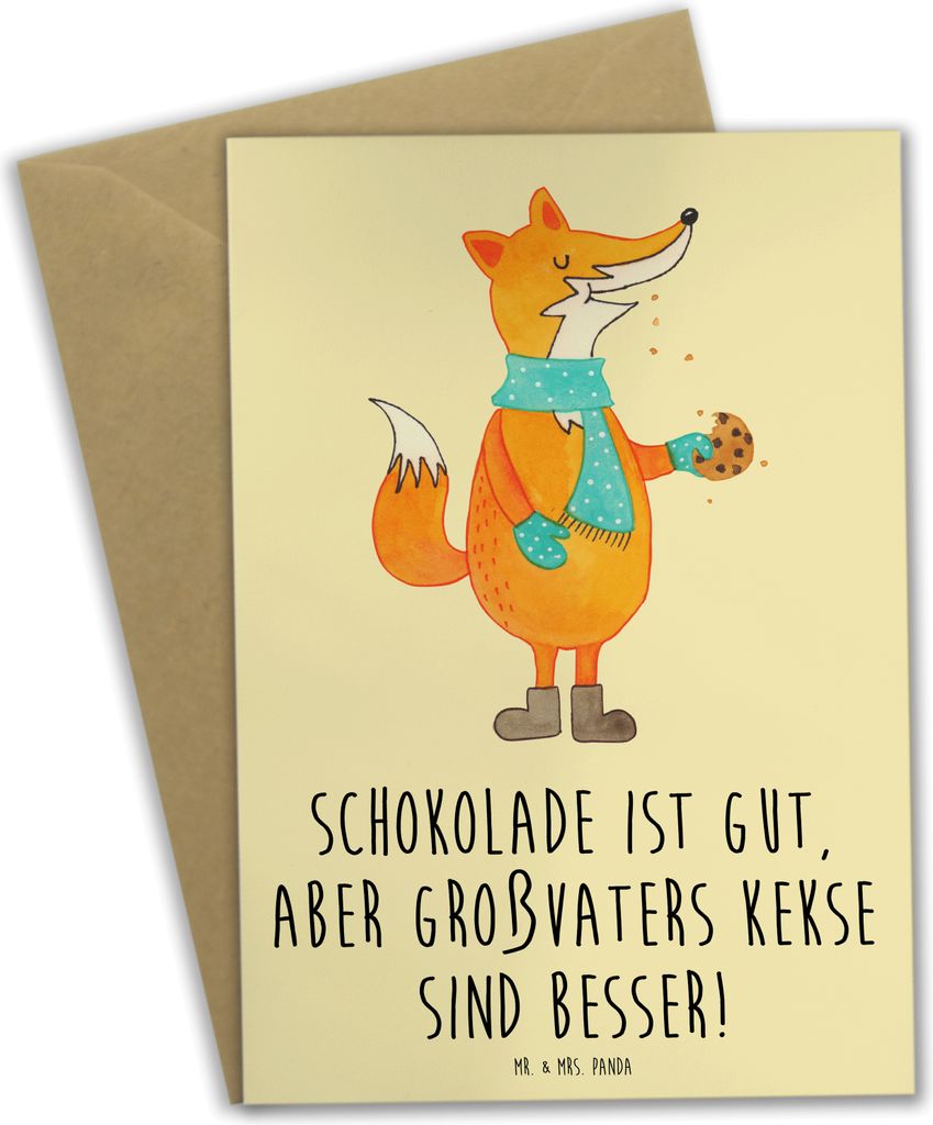 Mr. & Mrs. Panda Klappkarte Großvaters Kekse - Gelb Pastell - Geschenk, weihnachtskarten, Süßigkeiten, osterkarten, Glückwunschkarte, Großvate...