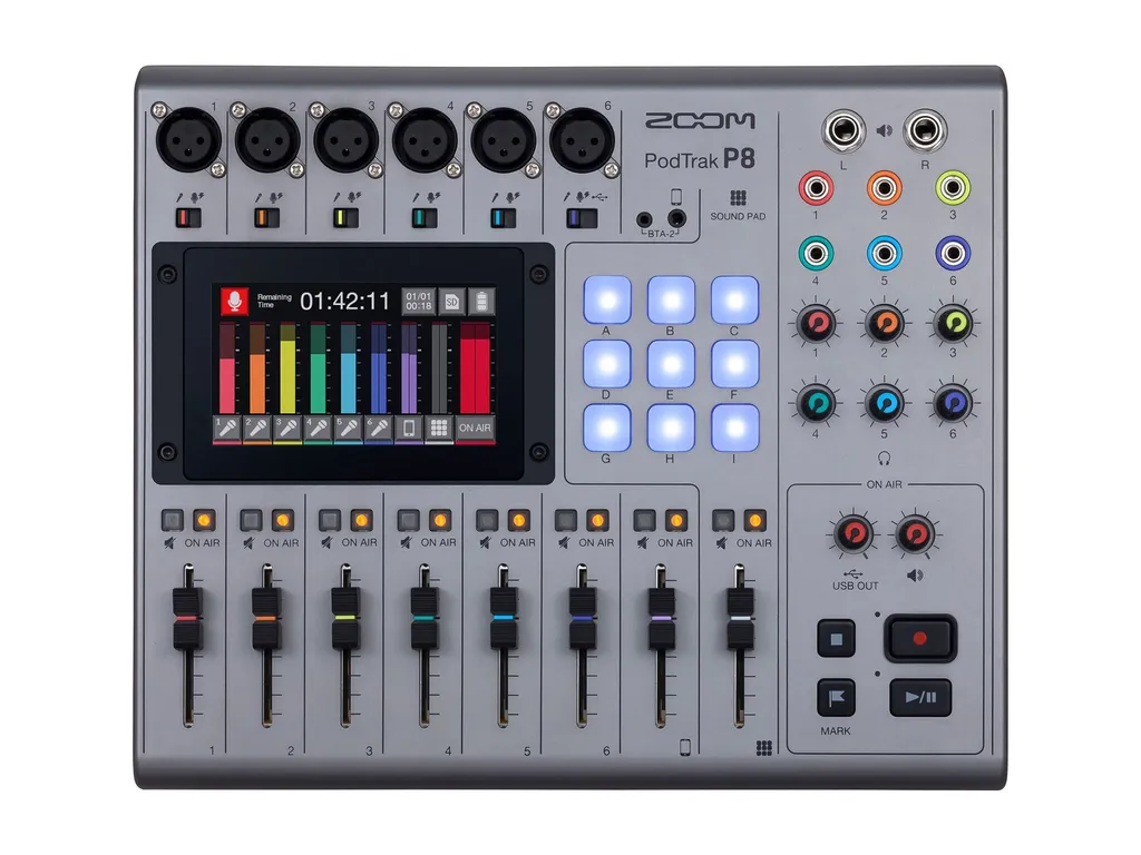 Enregistreur Podcast Zoom PodTrak P8 Haute Résolution 6 Entrées Micro XLR