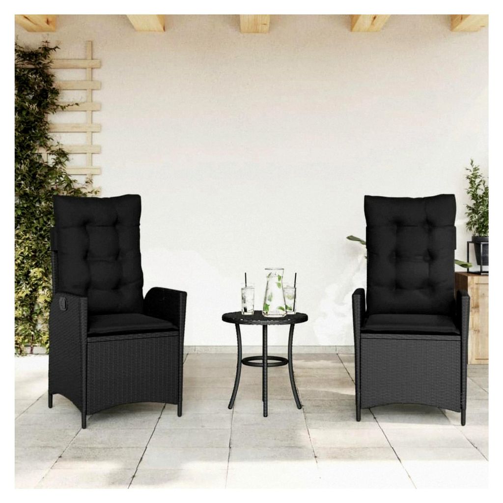 Gartensessel mit Kissen, 2 Stück, verstellbar, Schwarz, Poly Rattan