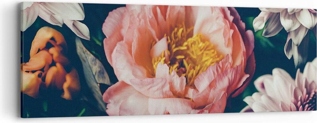 Bild auf Leinwand - Leinwandbild - Einteilig - Blumen Pfingstrose Holzig - 90x30cm - Wand Bild - Wanddeko - Wandbilder - Leinwanddruck - Bilder - W...