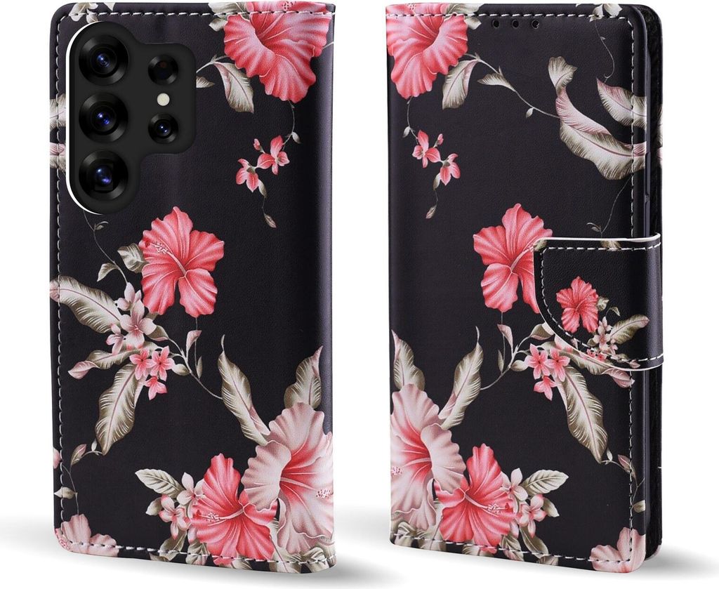 A product shot of a phone case with a floral pattern.