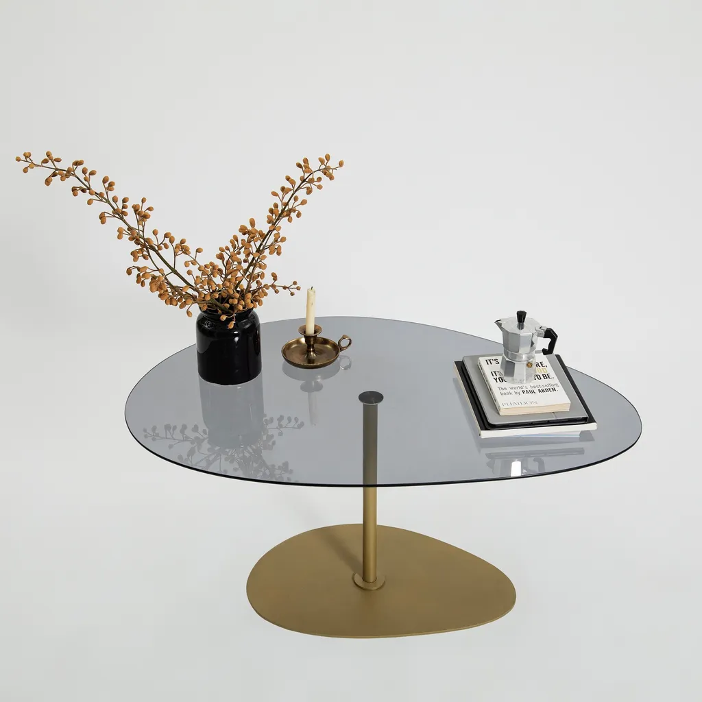 Table basse Porto 100% verre trempé gris et structure dorée de luxe 90x60 - 7