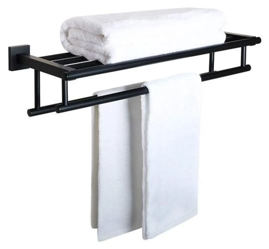 Fini les serviettes humides : porte-serviettes double mural noir 60cm