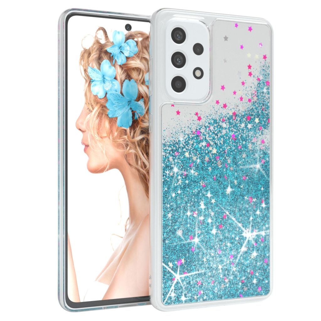 EAZY CASE - Glitzer Hülle kompatibel mit Samsung Galaxy A73 5G Glitzer Schutzhülle, Soft Case, Backcover Transparent mit Motiv