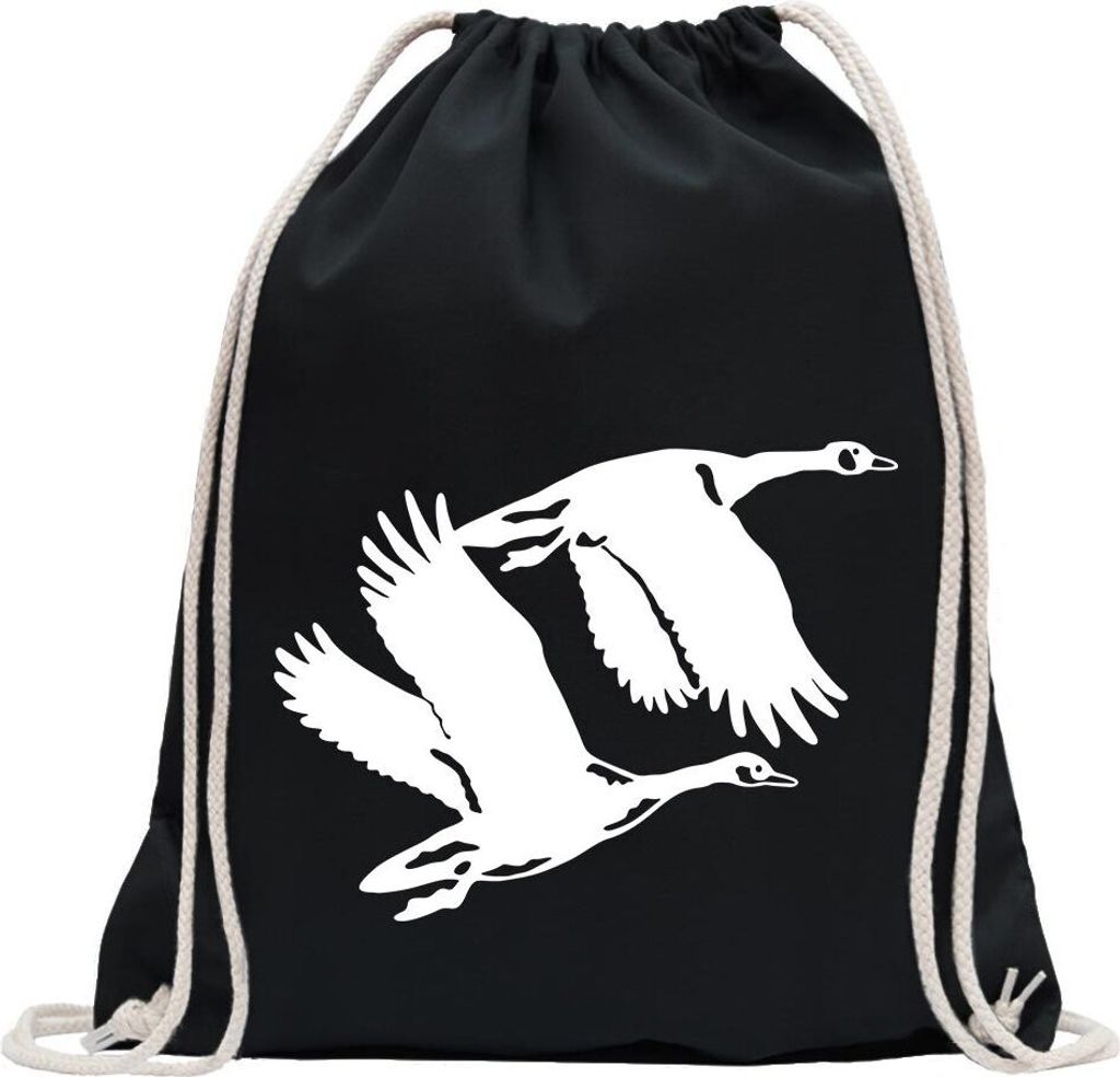 Kiwistar - Turnbeutel - schwarz - Enten - Flugenten - Duck - Fun Rucksack Sport Beutel Gymsack Baumwolle mit Ziehgurt