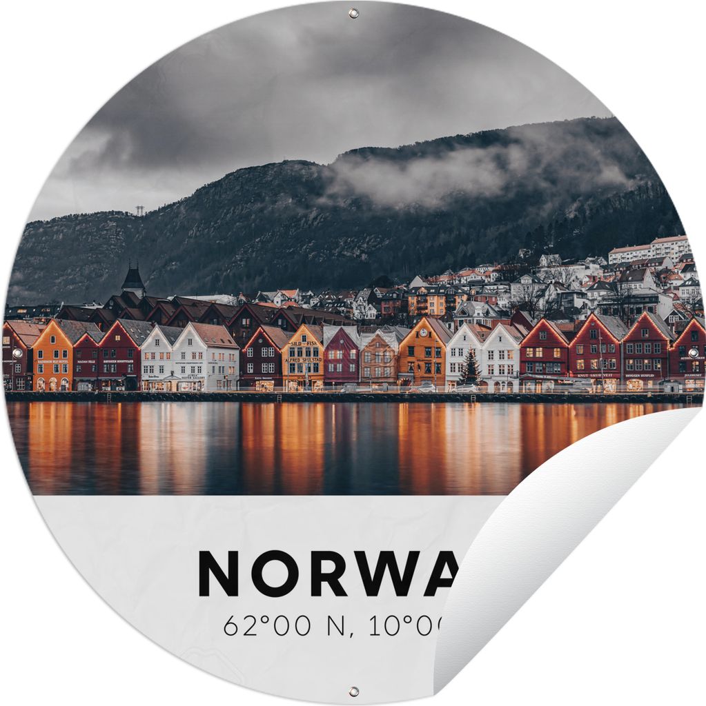 MuchoWow Gartenposter Outdoor-Poster Rund Norwegen - Bergen - Skandinavien Ø 150 cm Gartendeko Rundes Poster draußen